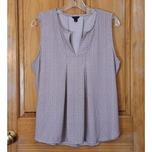 NWOT Ann Taylor Sleeveless Blouse Women's Large Petite Pink Black Polka Dot Prep